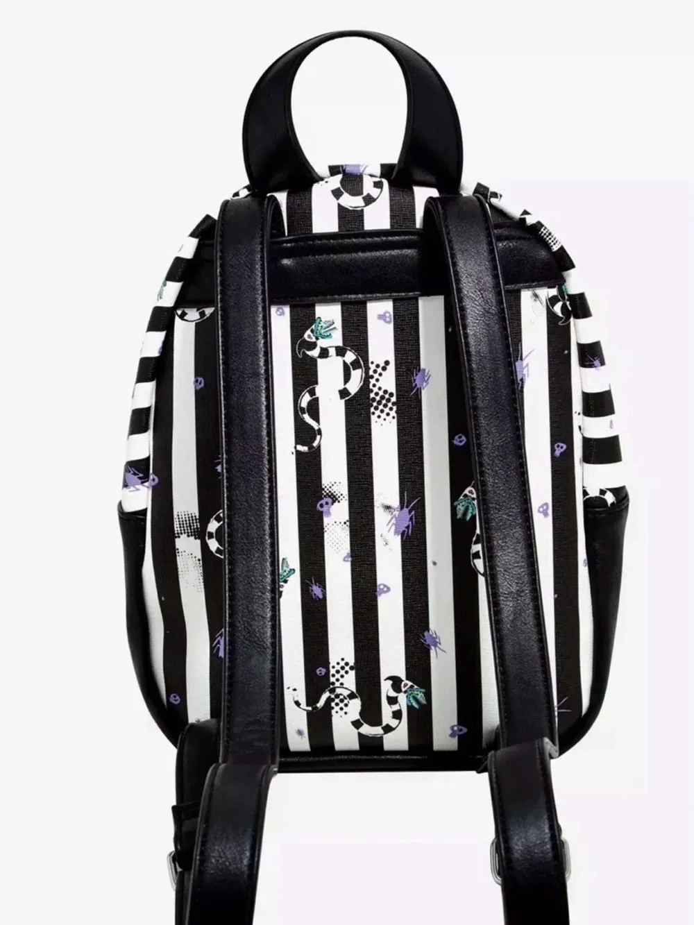 Hot Topic Beetlejuice Black White Striped Mini Backpack